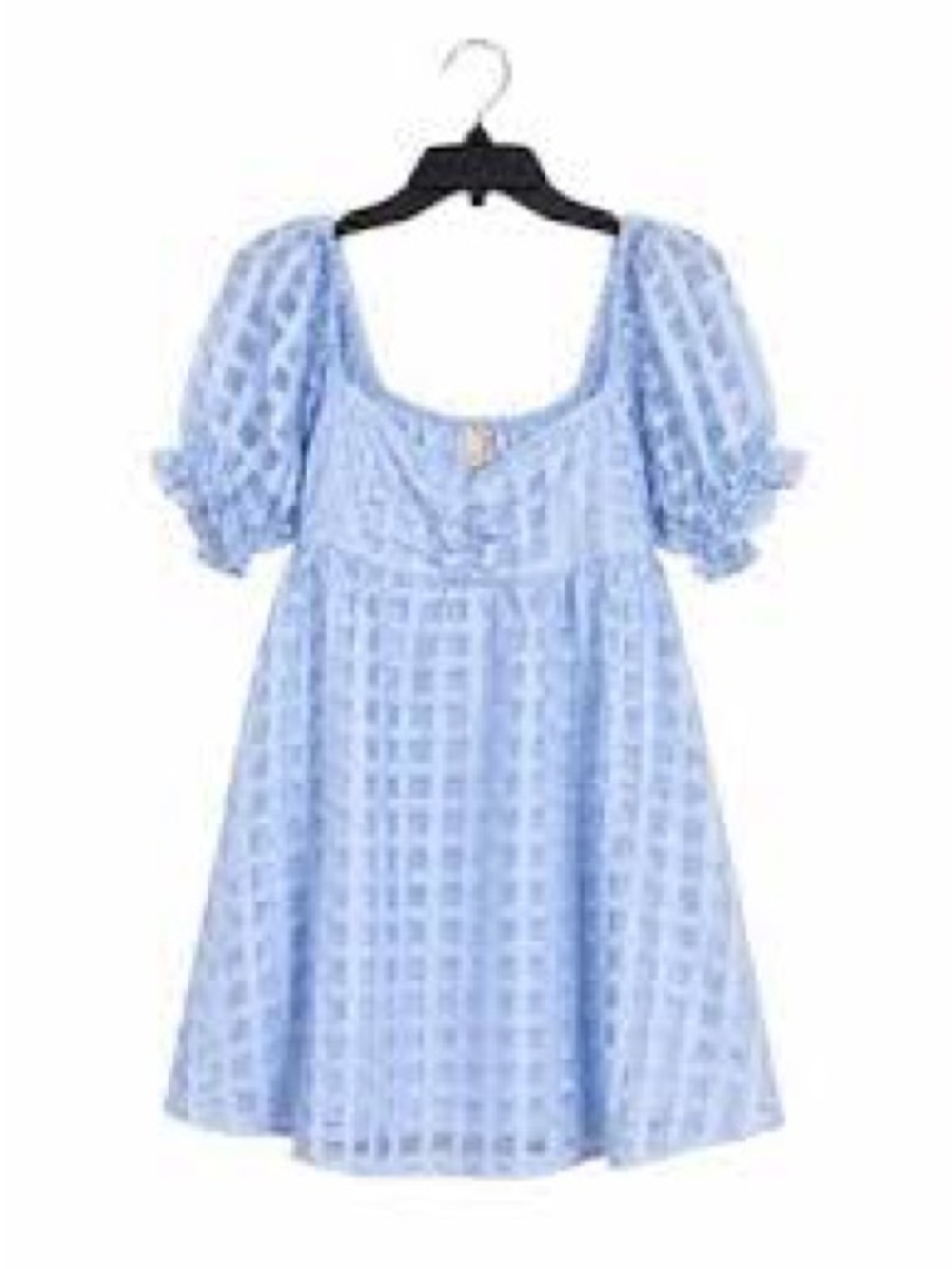 EVOLUTIONARY APPAREL | Light Blue Puff-Sleeve Check Dress